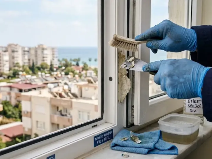 Pimapen bantları temizleme sırasında kararmış pencere fitilinin yumuşak fırçayla temizlenmesi